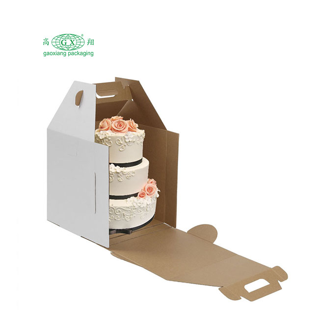 Cajita alta desechable de cartón blanco Caja portapasteles de 2 o 3 capas con caja de ventana con asa