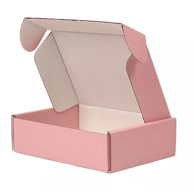 Caja de embalaje de ropa de caja de papel de correo rosa de envío de cosméticos corrugado con logotipo de color impreso personalizado