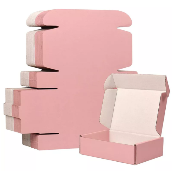 Caja de papel corrugada para envío de cosméticos con logotipo colorido personalizado, caja de papel para correo rosa, caja de embalaje para zapatos y ropa