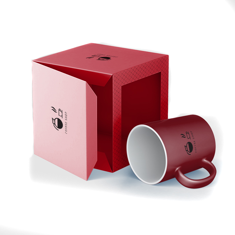 Caja de embalaje de papel de regalo al por mayor, cajas de embalaje de taza de café de diseño personalizado con ventana transparente