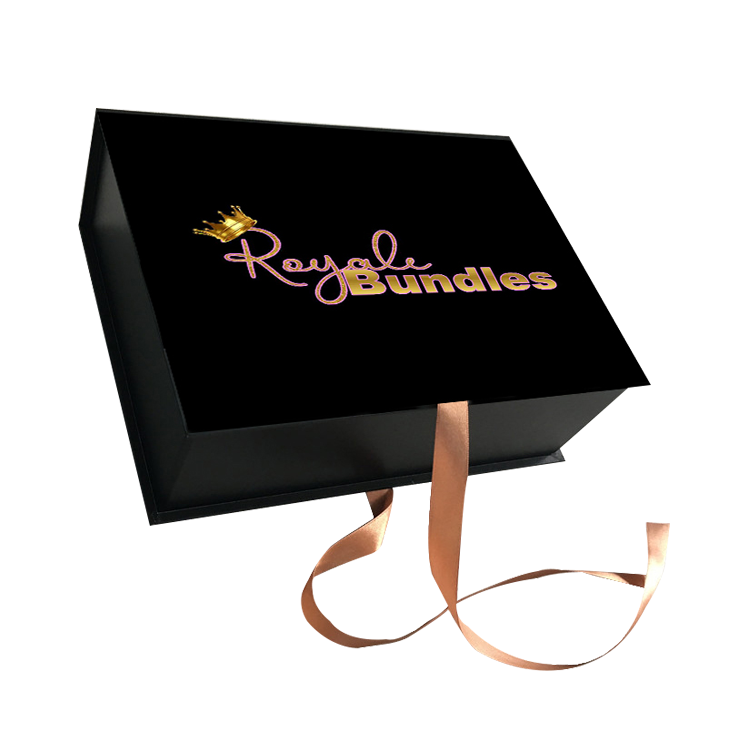 Caja de regalo de mármol negro con cinta de cartón de lujo de etiqueta privada, caja de embalaje personalizada para el cabello