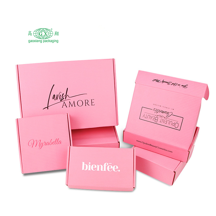 Embalaje de cajas de envío de cartón corrugado de papel rosa de uso múltiple con logotipo personalizado