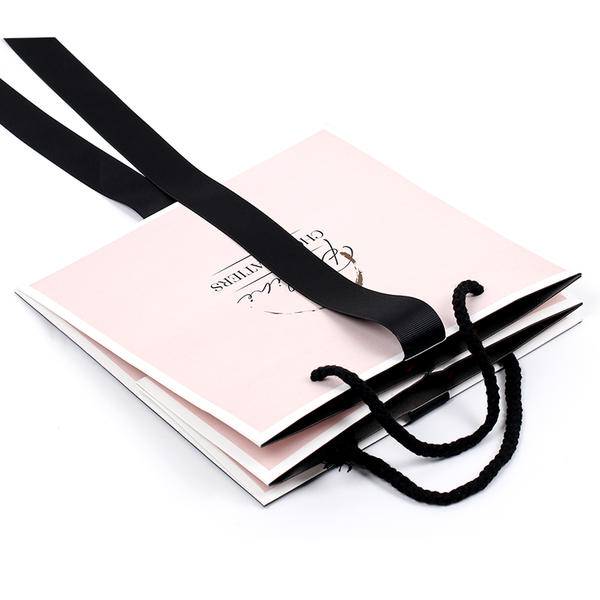 Bolsas de papel de regalo al por menor de compras de moda rosa cuadrada de lujo con impresión de logotipo personalizado de gran oferta