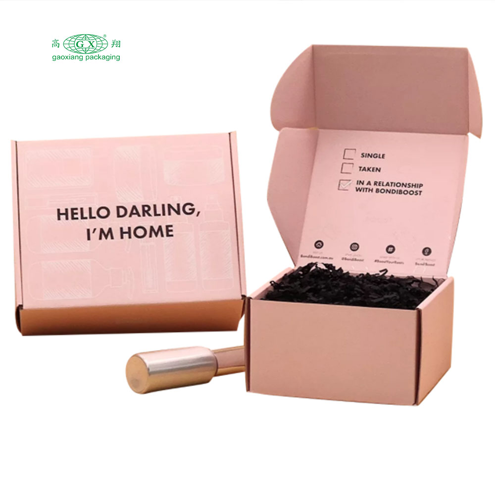 Logotipo personalizado, papel corrugado de color, embalaje cosmético rosa, caja de envío para envío por correo, cajas personalizadas