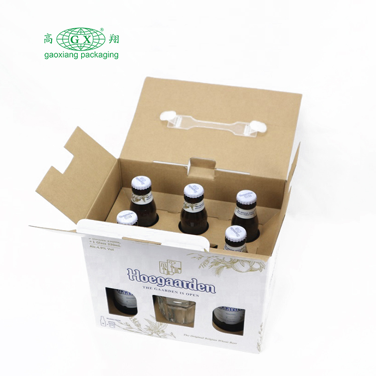 Caja de vino de 6 botellas de cartón con impresión colorida personalizada con cartón con asa