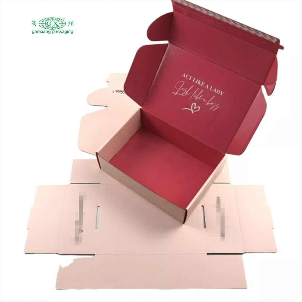 Impresión de logotipo de marca personalizada, caja de envío corrugado personalizada, caja de embalaje de correo de color rosa, cajas personalizadas