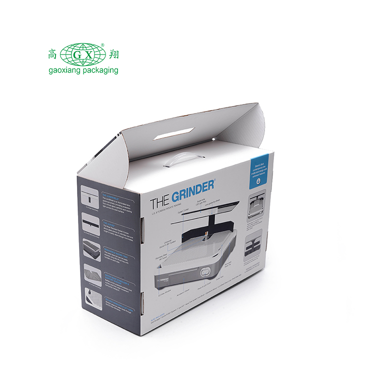 Producto electrónico personalizado, embalaje de papel reciclado, caja de cartón corrugado blanco con mango de plástico