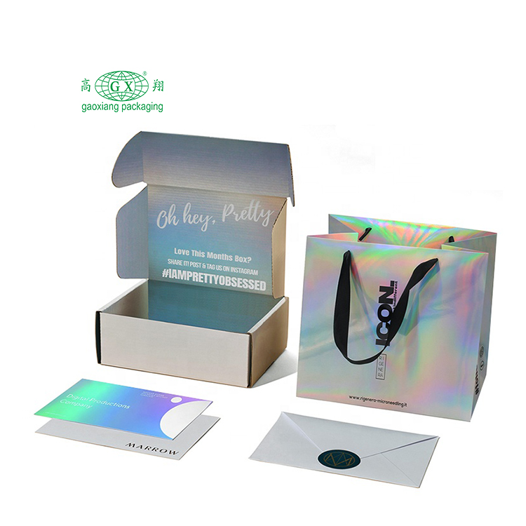 Cajas de papel corrugado de comercio electrónico de marca personalizada con impresión personalizada caja de embalaje de correo de envío holográfico
