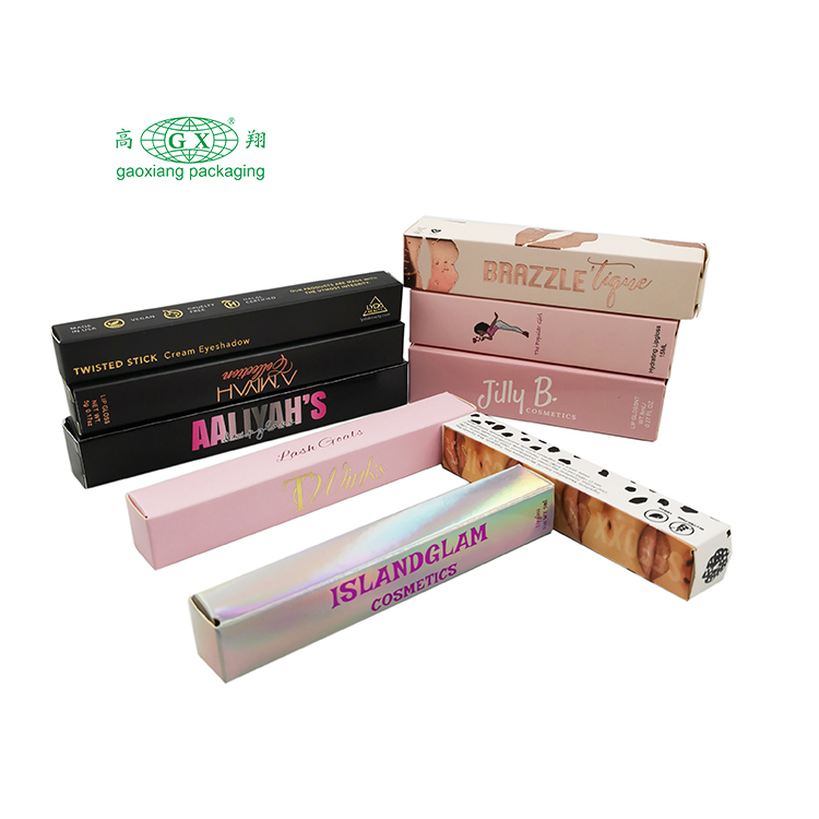 Cajas de papel de embalaje de tubo de brillo de labios de lujo con logotipo en relieve personalizado al por mayor