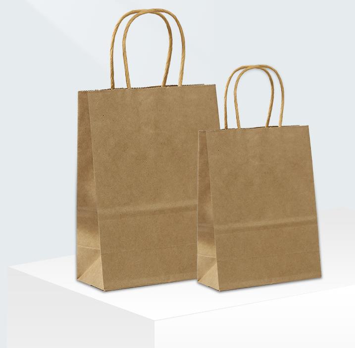 Bolsa de papel kraft de compras marrón reciclable con logotipo personalizado al por mayor con asa plana torcida