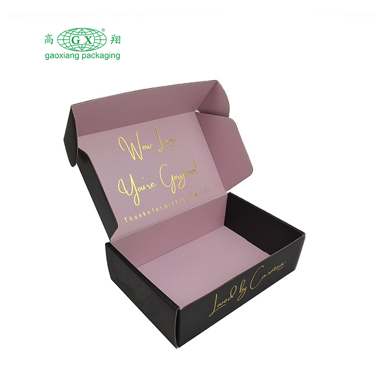 Caja de joyería corrugada con logotipo personalizado, color negro mate, cajas de papel de aluminio dorado, peluca, ropa, regalo, caja de correo de papel